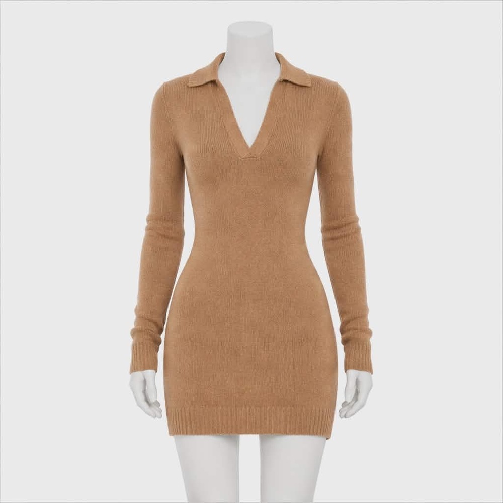 NWT Size MED. Lovers + Friends “Anthea” Camel Half-Zip wool-blend Sweater Dress
